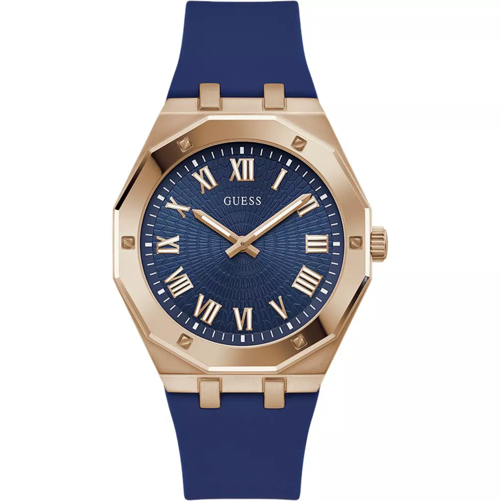 Guess GW0663G3 Mens Blue Rose Gold Tone Analog Watch 42mm